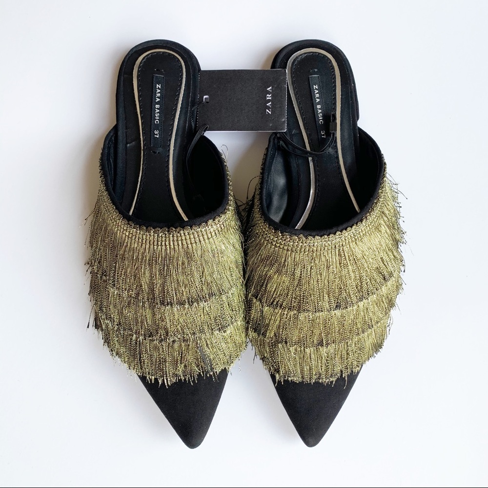 Zara basic flat black mules          Size 37